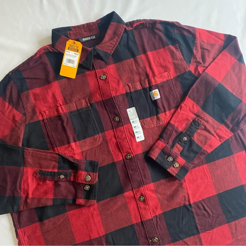 Carhartt Flannel Womens 1X Red Long Sleeve Rugged Flex Flannel Button Up Shirt